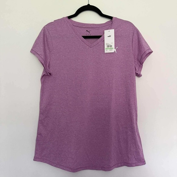 Puma V-Neck Active T-Shirt‎ Wild Berry Heather Athletic Top Large - Picture 1 of 8